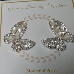 Kohl's Silver and Pearl Butterfly Earrings
